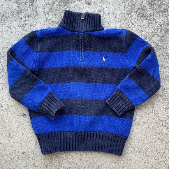 Vintage Polo Ralph Lauren Sweater knit size 6 Blue Striped Mock Neck 1/4 Zip - Picture 1 of 4
